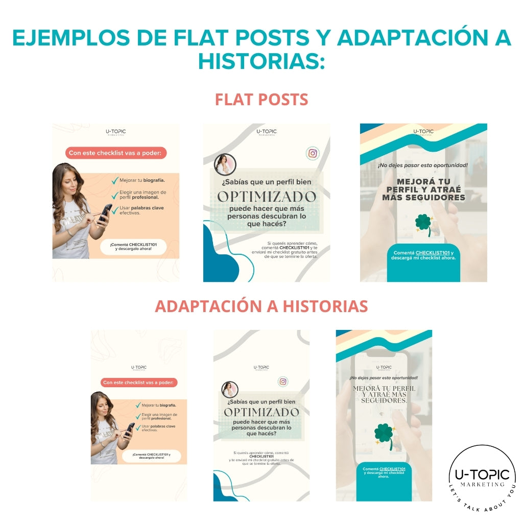Contenido personalizado, redes sociales, branding, marca, plantillas, carruseles, flat posts, stories, historias