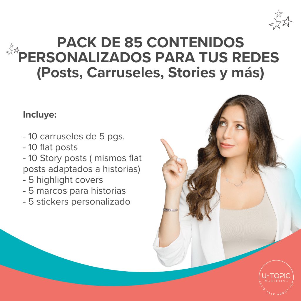 85 piezas de contenido personalizado para tus redes sociales, posts, carruseles, stories 