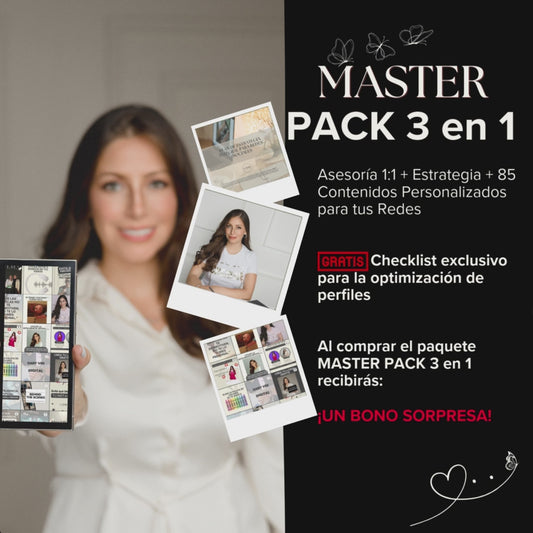 MASTER PACK 3 EN 1 - Asesoría 1:1 + Estrategia + 85 Contenidos Personalizados para tus Redes